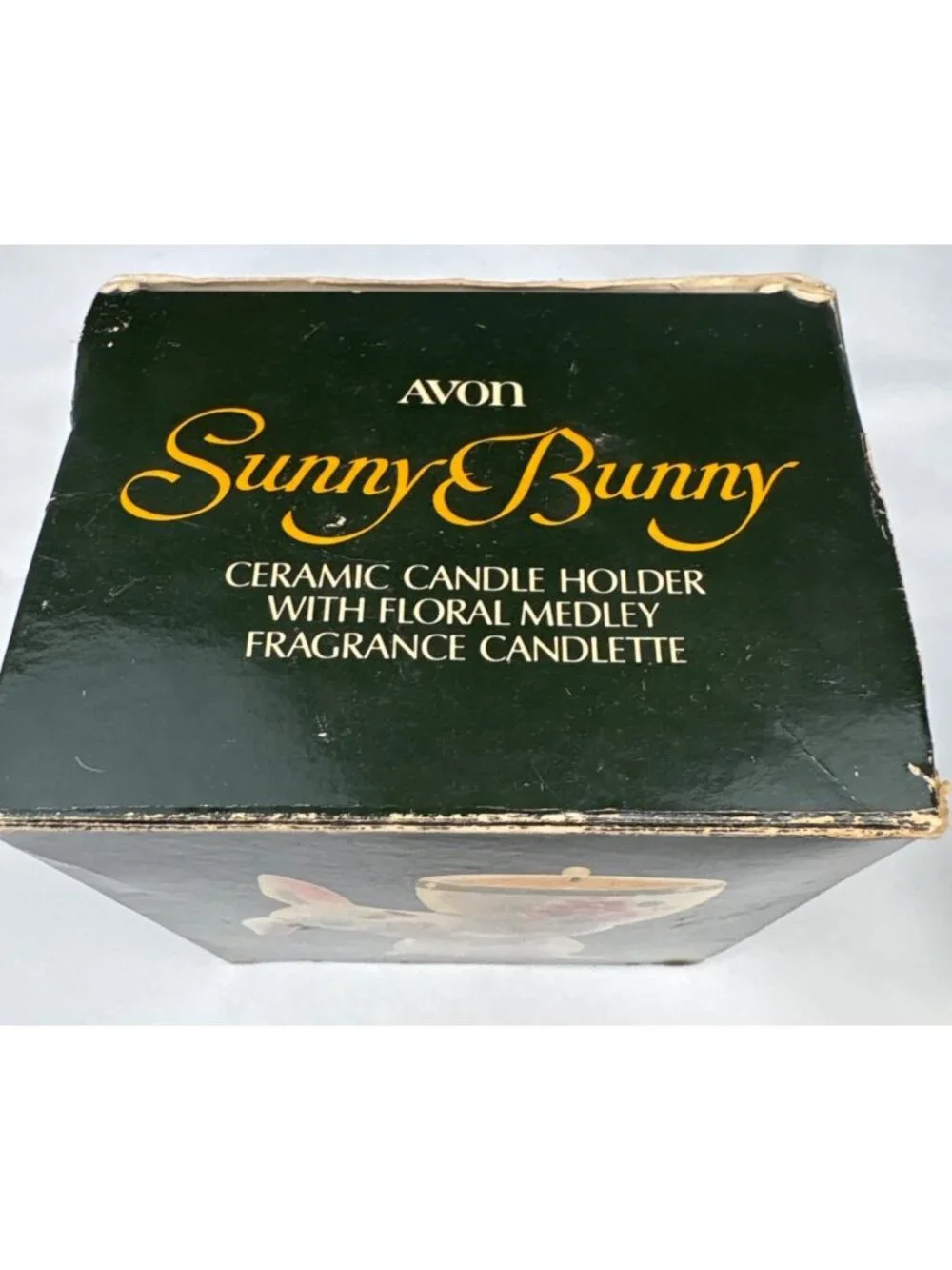 Avon Sunny Bunny Ceramic Candle Holder Floral Medley Candlelette Box 1981
